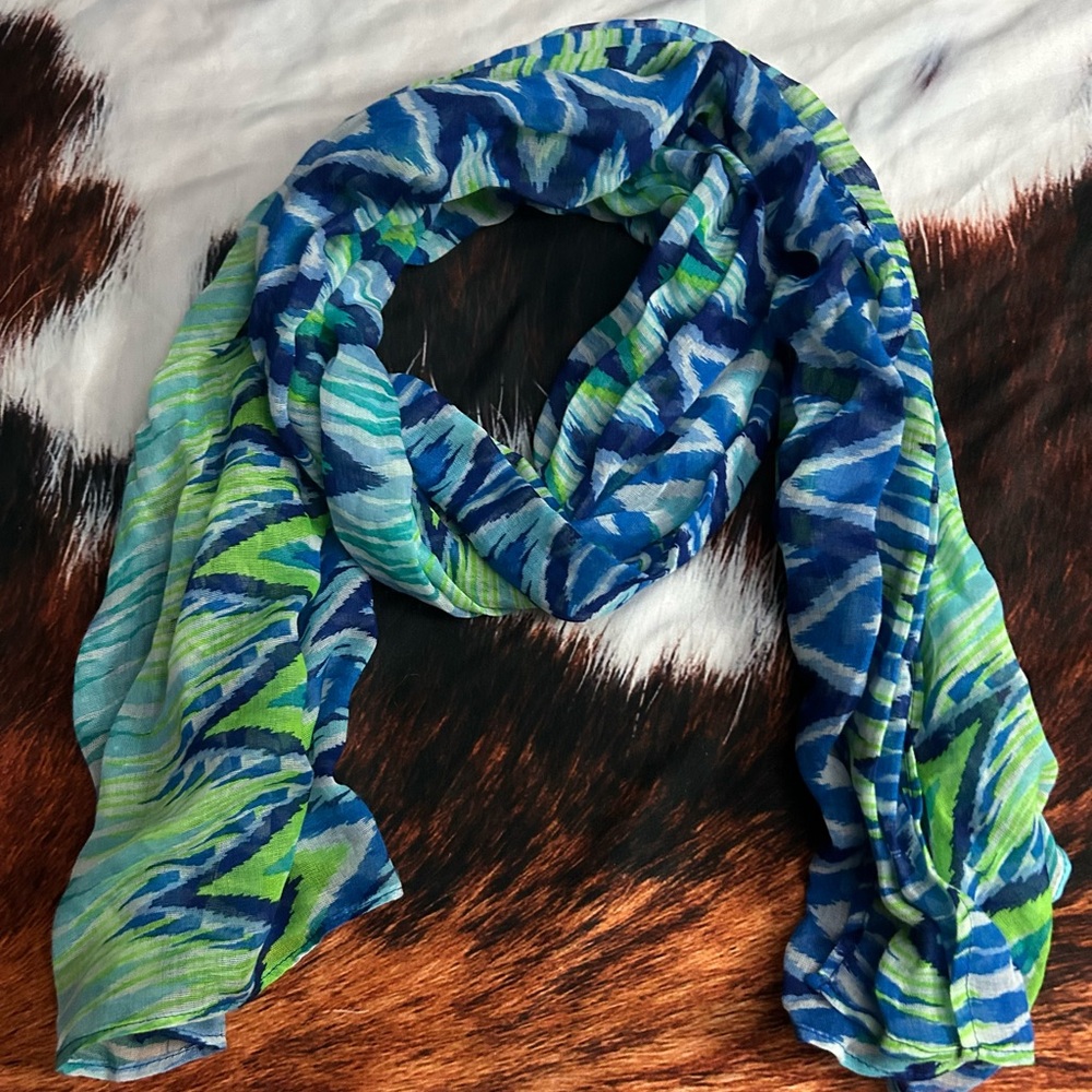 Blue and Green Patterned Scarf